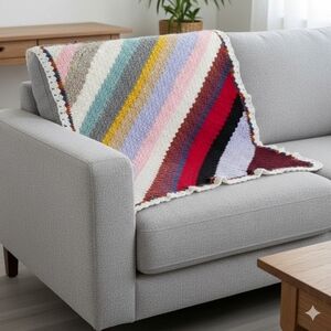 Vintage Handmade Corner To Corner Square Afghan Crochet Throw Blanket